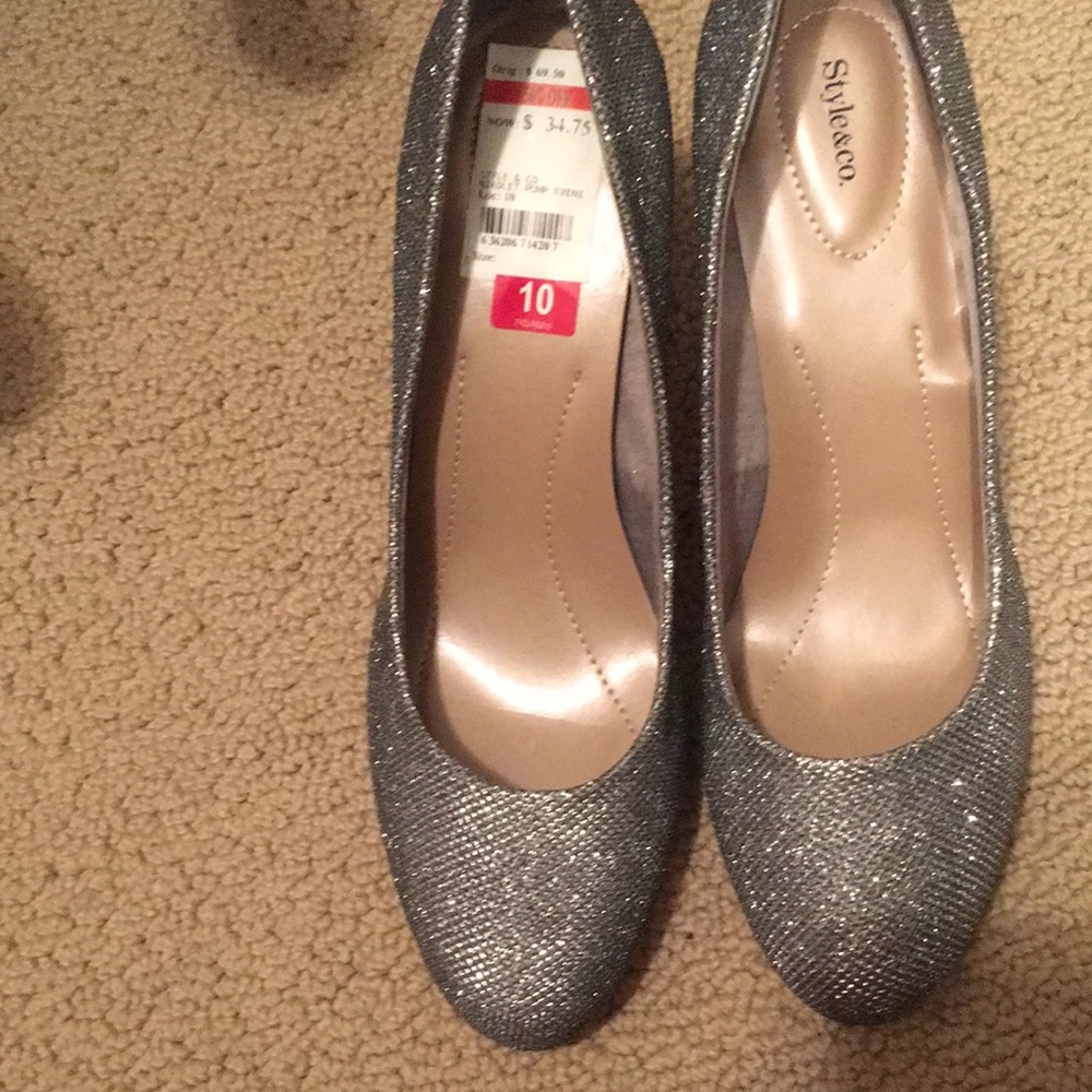Brand new, never worn, Silver pumps from Macys